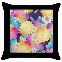 Watercolors Flowers Throw Pillow Case (black) by LalyLauraFLM