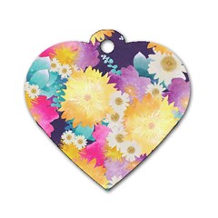 Watercolors Flowers Dog Tag Heart (two Sides) by LalyLauraFLM