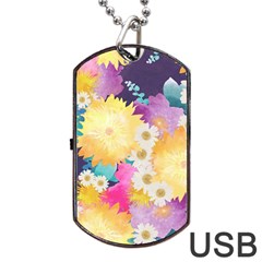 Watercolors Flowers Dog Tag Usb Flash (two Sides) by LalyLauraFLM