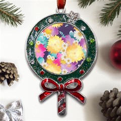 Watercolors Flowers Metal X mas Lollipop With Crystal Ornament by LalyLauraFLM