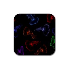 Vector Aquarium Guppies Seamless Fish Pattern With Black Background Rubber Square Coaster (4 Pack) by Grandong