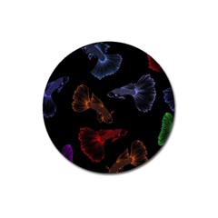 Vector Aquarium Guppies Seamless Fish Pattern With Black Background Magnet 3  (round) by Grandong