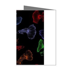 Vector Aquarium Guppies Seamless Fish Pattern With Black Background Mini Greeting Cards (pkg Of 8) by Grandong