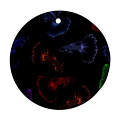 Vector Aquarium Guppies Seamless Fish Pattern With Black Background Round Ornament (two Sides) by Grandong