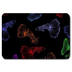 Vector Aquarium Guppies Seamless Fish Pattern With Black Background Large Doormat by Grandong