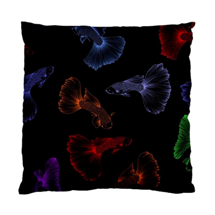 Vector Aquarium Guppies Seamless Fish Pattern With Black Background Standard Cushion Case (Two Sides)