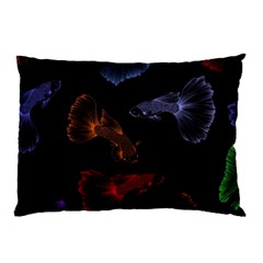 Vector Aquarium Guppies Seamless Fish Pattern With Black Background Pillow Case by Grandong