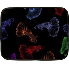 Vector Aquarium Guppies Seamless Fish Pattern With Black Background Two Sides Fleece Blanket (mini) by Grandong