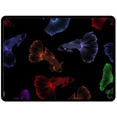 Vector Aquarium Guppies Seamless Fish Pattern With Black Background Fleece Blanket (large) by Grandong