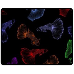 Vector Aquarium Guppies Seamless Fish Pattern With Black Background Fleece Blanket (medium) by Grandong