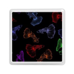 Vector Aquarium Guppies Seamless Fish Pattern With Black Background Memory Card Reader (square) by Grandong