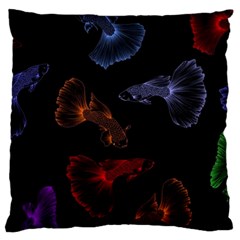 Vector Aquarium Guppies Seamless Fish Pattern With Black Background Large Cushion Case (one Side) by Grandong