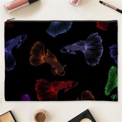 Vector Aquarium Guppies Seamless Fish Pattern With Black Background Cosmetic Bag (xxxl) by Grandong