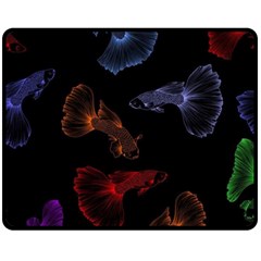 Vector Aquarium Guppies Seamless Fish Pattern With Black Background Two Sides Fleece Blanket (medium) by Grandong