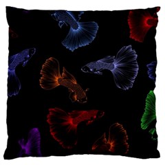 Vector Aquarium Guppies Seamless Fish Pattern With Black Background Standard Premium Plush Fleece Cushion Case (two Sides) by Grandong