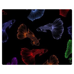 Vector Aquarium Guppies Seamless Fish Pattern With Black Background Two Sides Premium Plush Fleece Blanket (medium) by Grandong