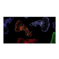 Vector Aquarium Guppies Seamless Fish Pattern With Black Background Satin Wrap 35  X 70  by Grandong