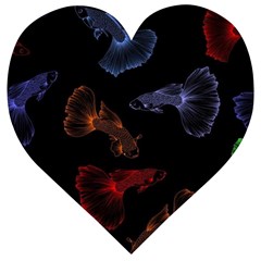 Vector Aquarium Guppies Seamless Fish Pattern With Black Background Wooden Puzzle Heart by Grandong