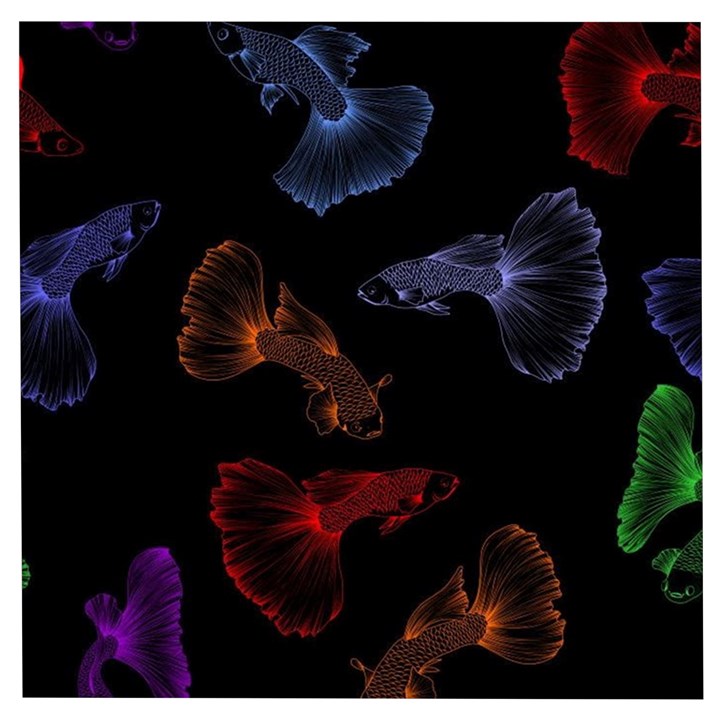 Vector Aquarium Guppies Seamless Fish Pattern With Black Background Wooden Puzzle Square