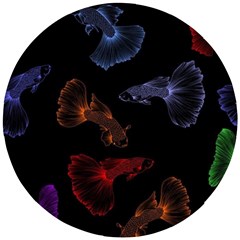 Vector Aquarium Guppies Seamless Fish Pattern With Black Background Wooden Puzzle Round by Grandong