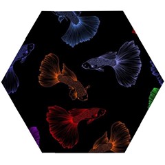 Vector Aquarium Guppies Seamless Fish Pattern With Black Background Wooden Puzzle Hexagon by Grandong