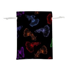 Vector Aquarium Guppies Seamless Fish Pattern With Black Background Lightweight Drawstring Pouch (s) by Grandong