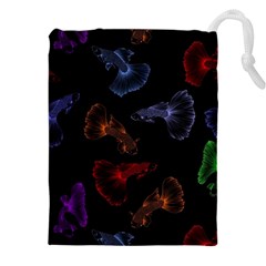 Vector Aquarium Guppies Seamless Fish Pattern With Black Background Drawstring Pouch (4xl) by Grandong