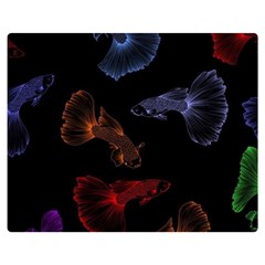 Vector Aquarium Guppies Seamless Fish Pattern With Black Background Premium Plush Fleece Blanket (medium) by Grandong