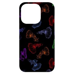 Vector Aquarium Guppies Seamless Fish Pattern With Black Background Iphone 14 Pro Black Uv Print Case by Grandong