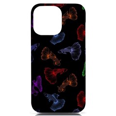 Vector Aquarium Guppies Seamless Fish Pattern With Black Background Iphone 14 Pro Max Black Uv Print Case by Grandong