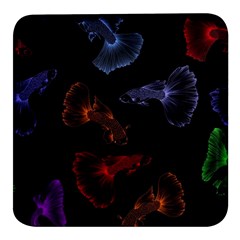 Vector Aquarium Guppies Seamless Fish Pattern With Black Background Square Glass Fridge Magnet (4 Pack) by Grandong