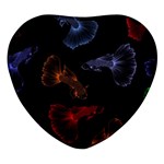 Vector Aquarium Guppies Seamless Fish Pattern With Black Background Heart Glass Fridge Magnet (4 pack) Front