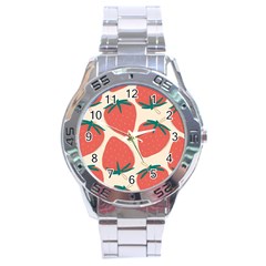 Seamless Strawberry Pattern Vector Stainless Steel Analogue Watch by Grandong