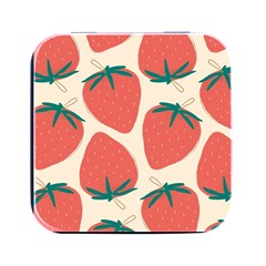 Seamless Strawberry Pattern Vector Square Metal Box (black) by Grandong