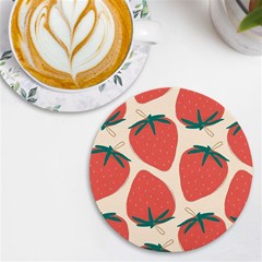 Seamless Strawberry Pattern Vector Uv Print Round Tile Coaster by Grandong