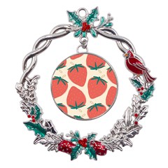 Seamless Strawberry Pattern Vector Metal X mas Wreath Holly Leaf Ornament by Grandong