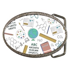 School Subjects And Objects Vector Illustration Seamless Pattern Belt Buckles by Grandong