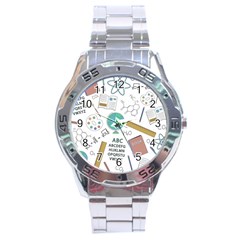 School Subjects And Objects Vector Illustration Seamless Pattern Stainless Steel Analogue Watch