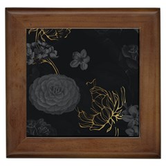 Dark And Gold Flower Patterned Framed Tile by Grandong