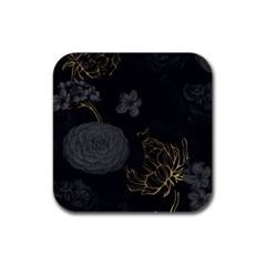 Dark And Gold Flower Patterned Rubber Square Coaster (4 Pack) by Grandong