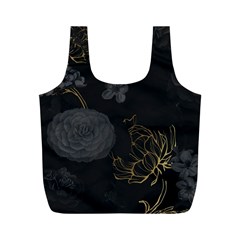 Dark And Gold Flower Patterned Full Print Recycle Bag (m) by Grandong