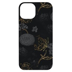 Dark And Gold Flower Patterned Iphone 14 Black Uv Print Case by Grandong