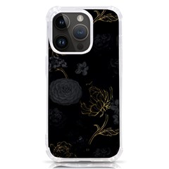 Dark And Gold Flower Patterned Iphone 14 Pro Tpu Uv Print Case by Grandong