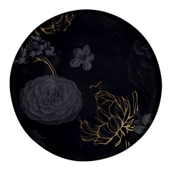 Dark And Gold Flower Patterned Round Glass Fridge Magnet (4 Pack)