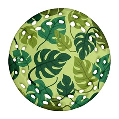 Seamless Pattern Of Monstera Leaves For The Tropical Plant Background Round Filigree Ornament (Two Sides)