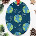 Seamless Pattern Cartoon Earth Planet Ornament (Oval) Front