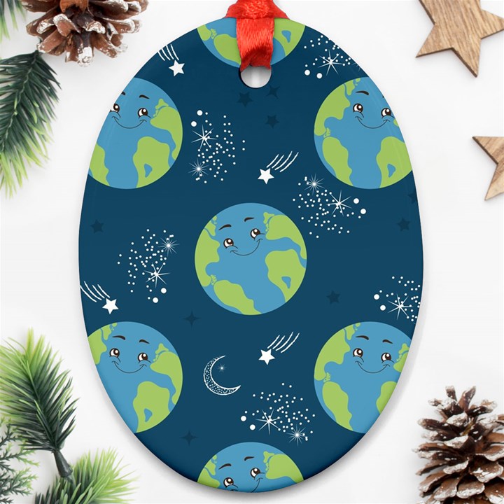 Seamless Pattern Cartoon Earth Planet Ornament (Oval)