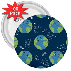 Seamless Pattern Cartoon Earth Planet 3  Buttons (100 Pack)  by Grandong