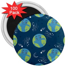 Seamless Pattern Cartoon Earth Planet 3  Magnets (100 Pack) by Grandong