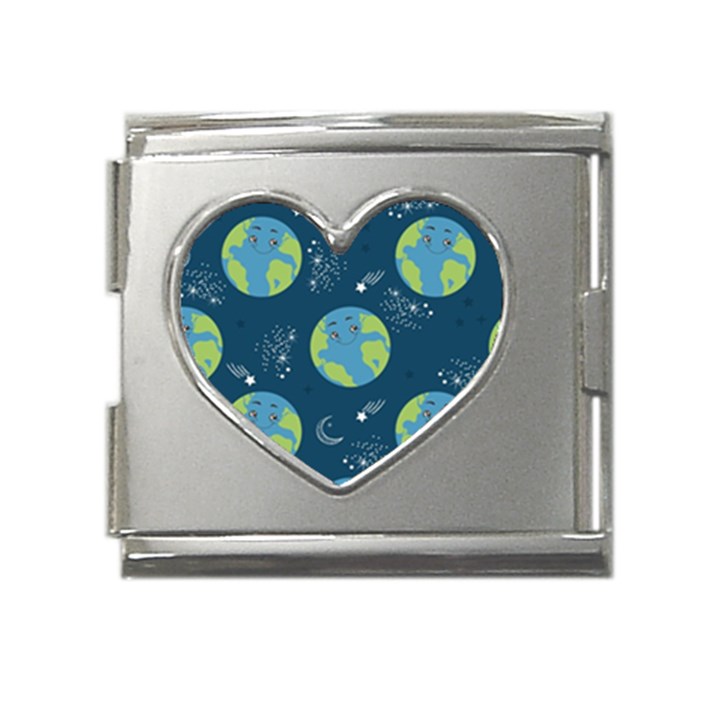 Seamless Pattern Cartoon Earth Planet Mega Link Heart Italian Charm (18mm)